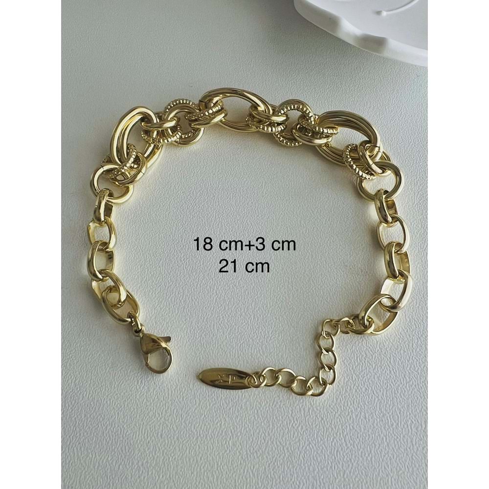 XUPING İÇ İÇE GEÇMELİ ZİNCİR BİLEKLİK 18+3 CM-14K GOLD ACR4192