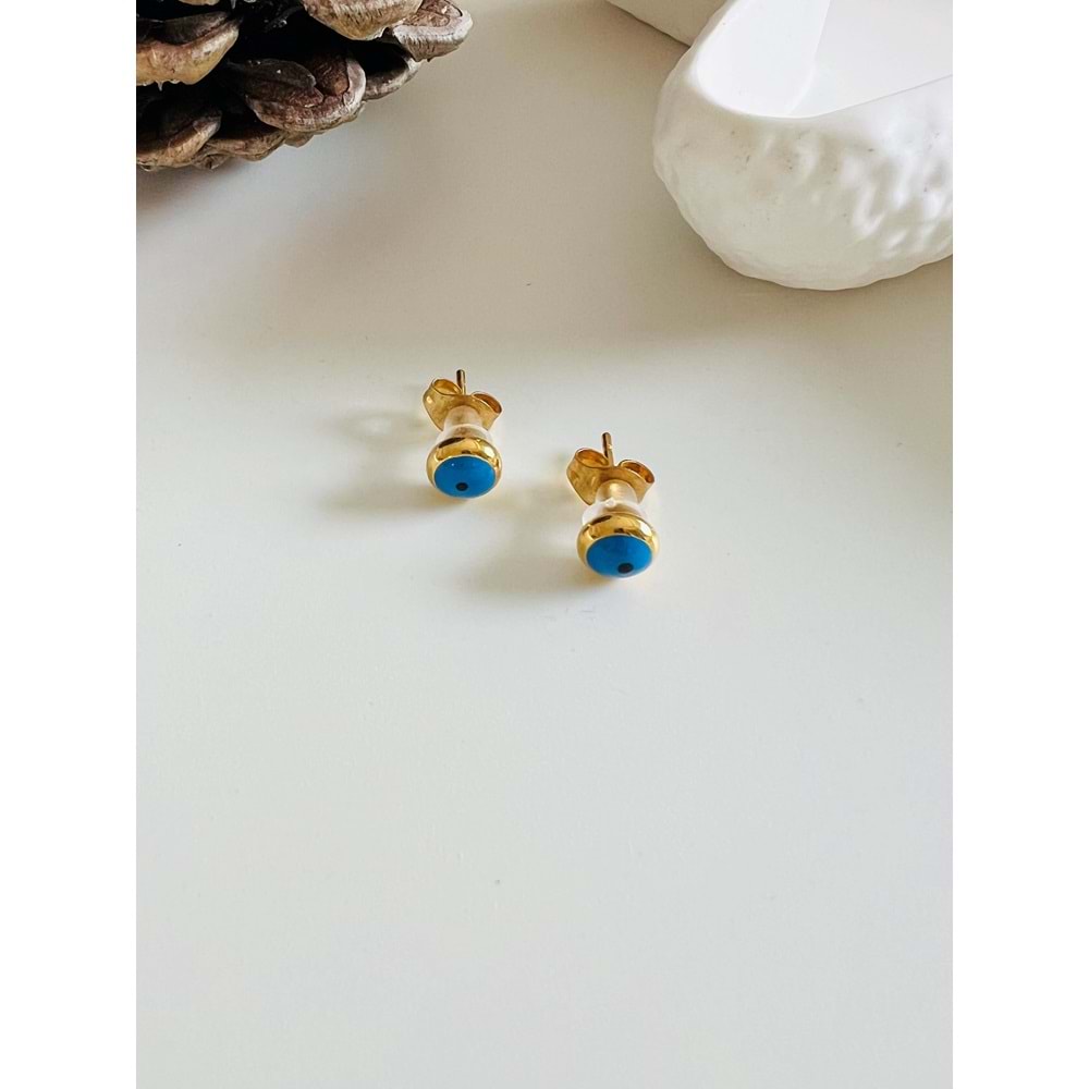 MAVİ GÖZ MİNİMAL ÇELİK KÜPE 5MM-GOLD ACR4233