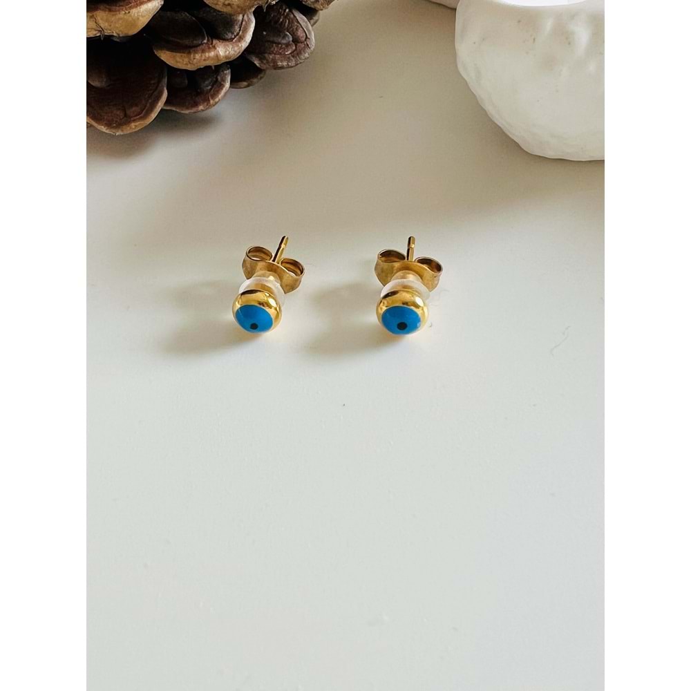 MAVİ GÖZ MİNİMAL ÇELİK KÜPE 4MM-GOLD ACR4235