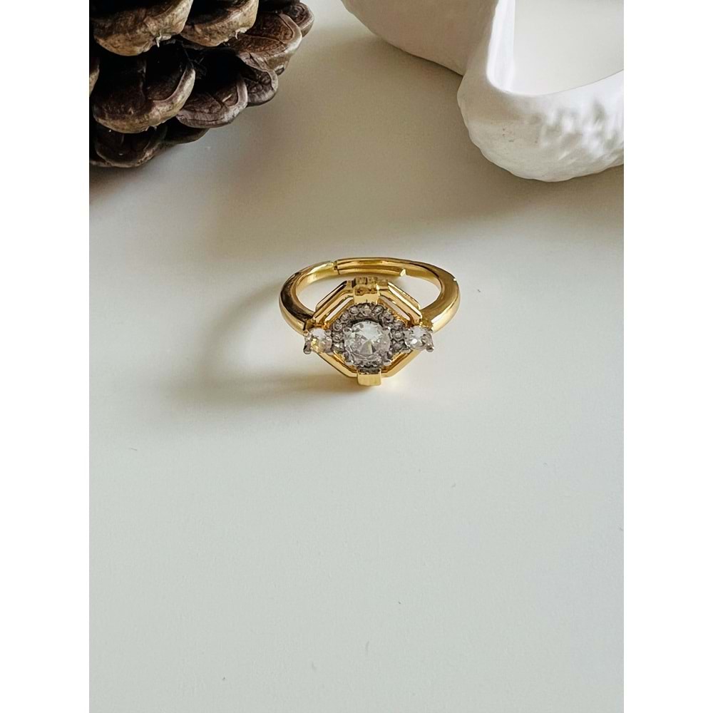 AYARLANABİLİR ÇELİK TASARIM YÜZÜK-GOLD ACR4252