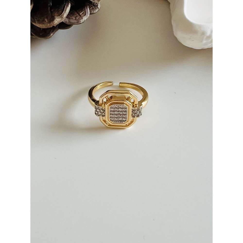 KARE MODEL ÇELİK LEYLA YÜZÜK-GOLD ACR4253