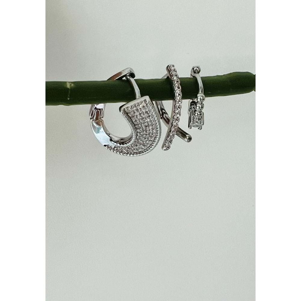 ÜÇLÜ KOMBİN VİP SERİ TASARIM KÜPE SETİ-GÜMÜŞ ACR4326