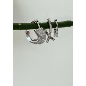 ÜÇLÜ KOMBİN VİP SERİ TASARIM KÜPE SETİ-GÜMÜŞ ACR4326