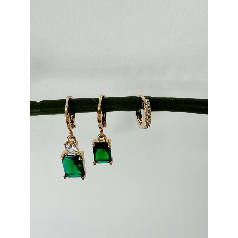 ÜÇLÜ KOMBİN VİP SERİ YEŞİL TAŞLI KÜPE SETİ ACR4333