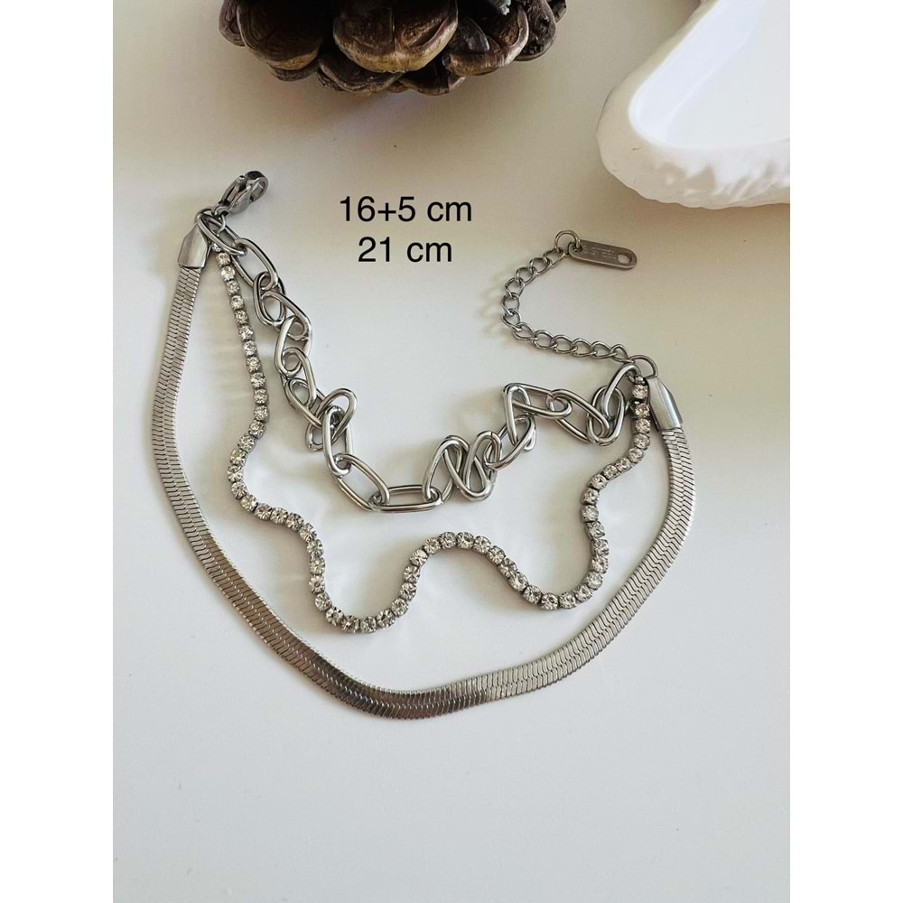 ÇELİK SUYOLU, İTALYAN ZİNCİRLİ ÜÇLÜ ZİNCİR BİLEKLİK 16+5 CM ACR4452