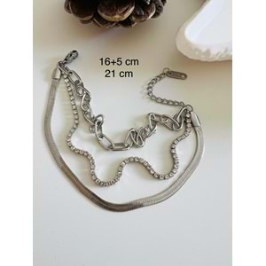 ÇELİK SUYOLU, İTALYAN ZİNCİRLİ ÜÇLÜ ZİNCİR BİLEKLİK 16+5 CM ACR4452