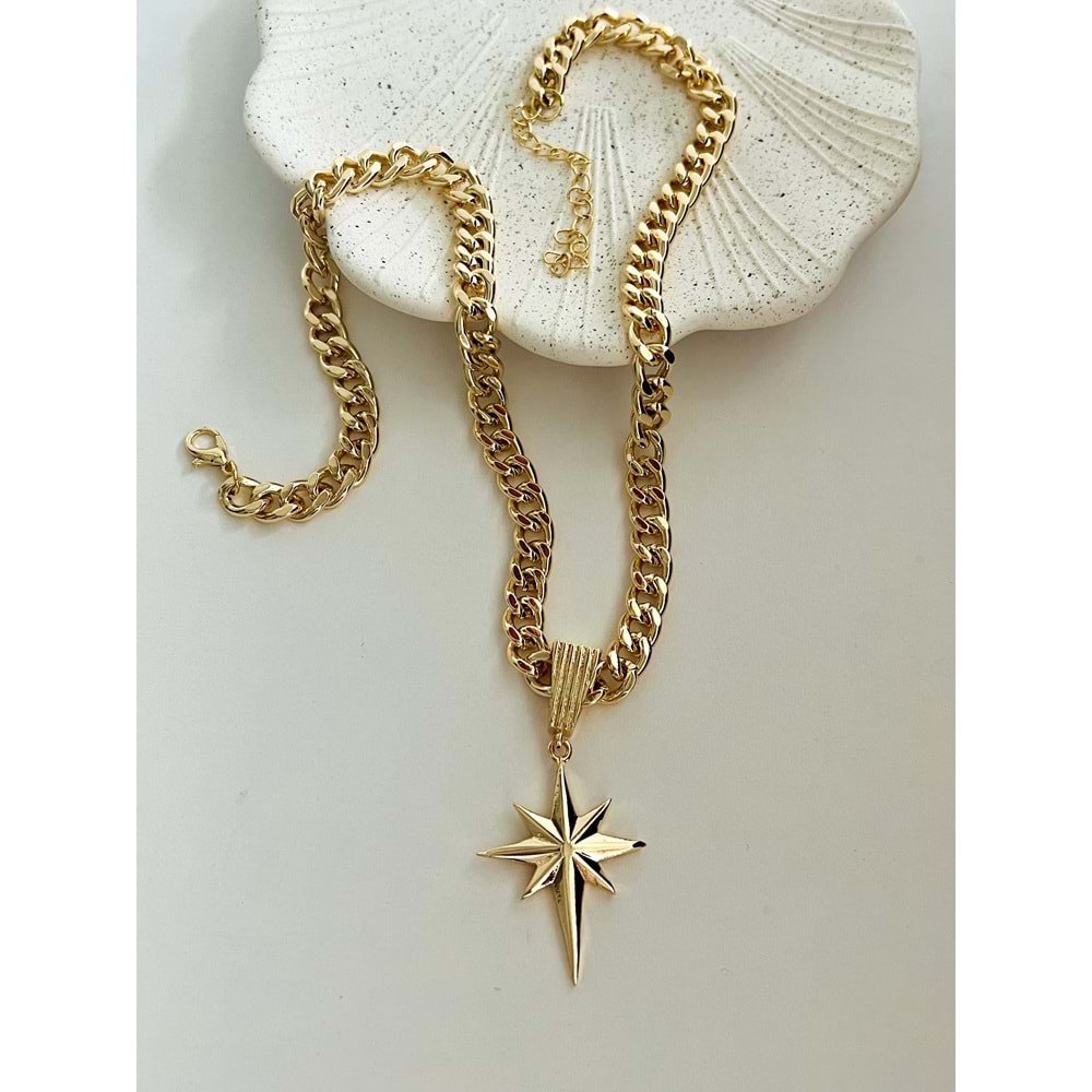 GOLD RENK KUTUP YILDIZI KOLYE 43+7 CM ACR4492