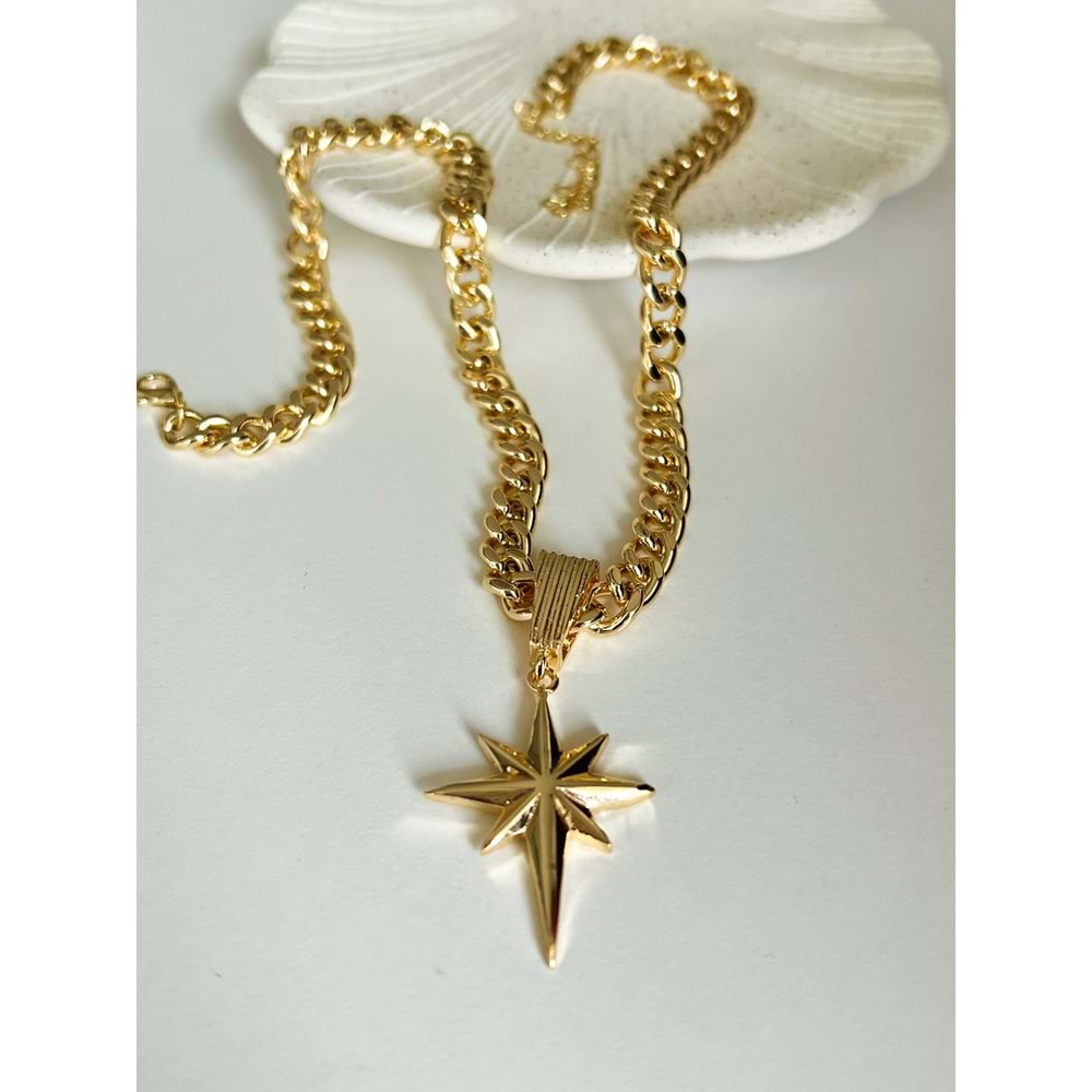 GOLD RENK KUTUP YILDIZI KOLYE 43+7 CM ACR4492