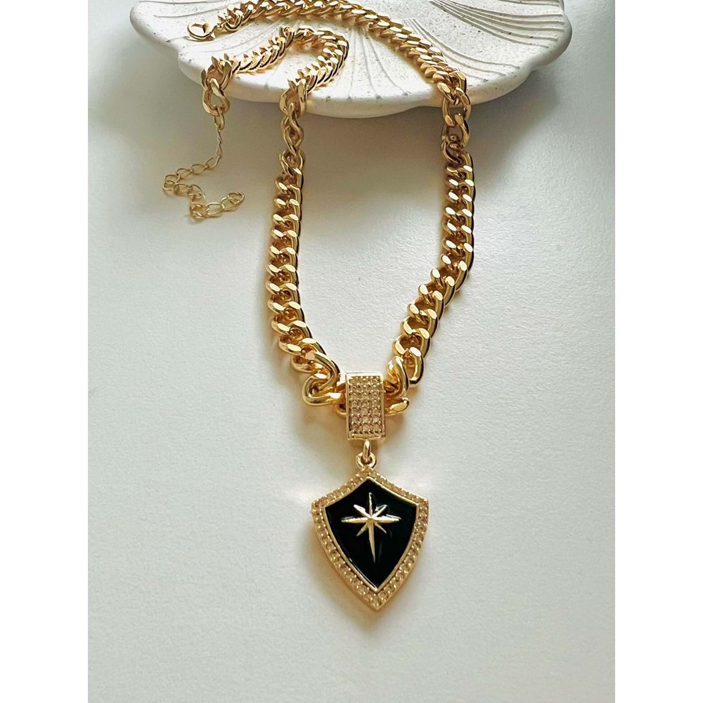 GOLD RENK BLACK ROZET KOLYE 41+7 CM ACR4496