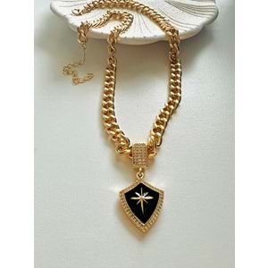 GOLD RENK BLACK ROZET KOLYE 41+7 CM ACR4496