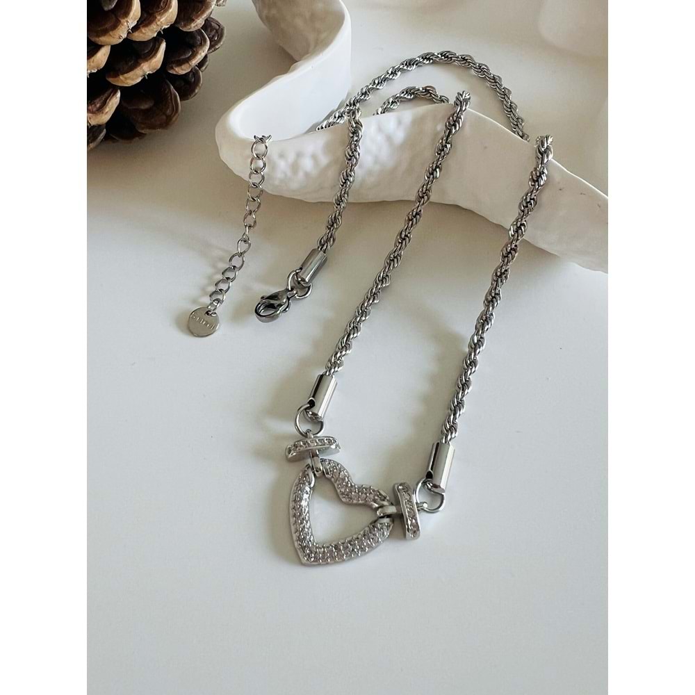 KALPLİ BURGU ÇELİK KOLYE 43+5 CM-GÜMÜŞ ACR4559