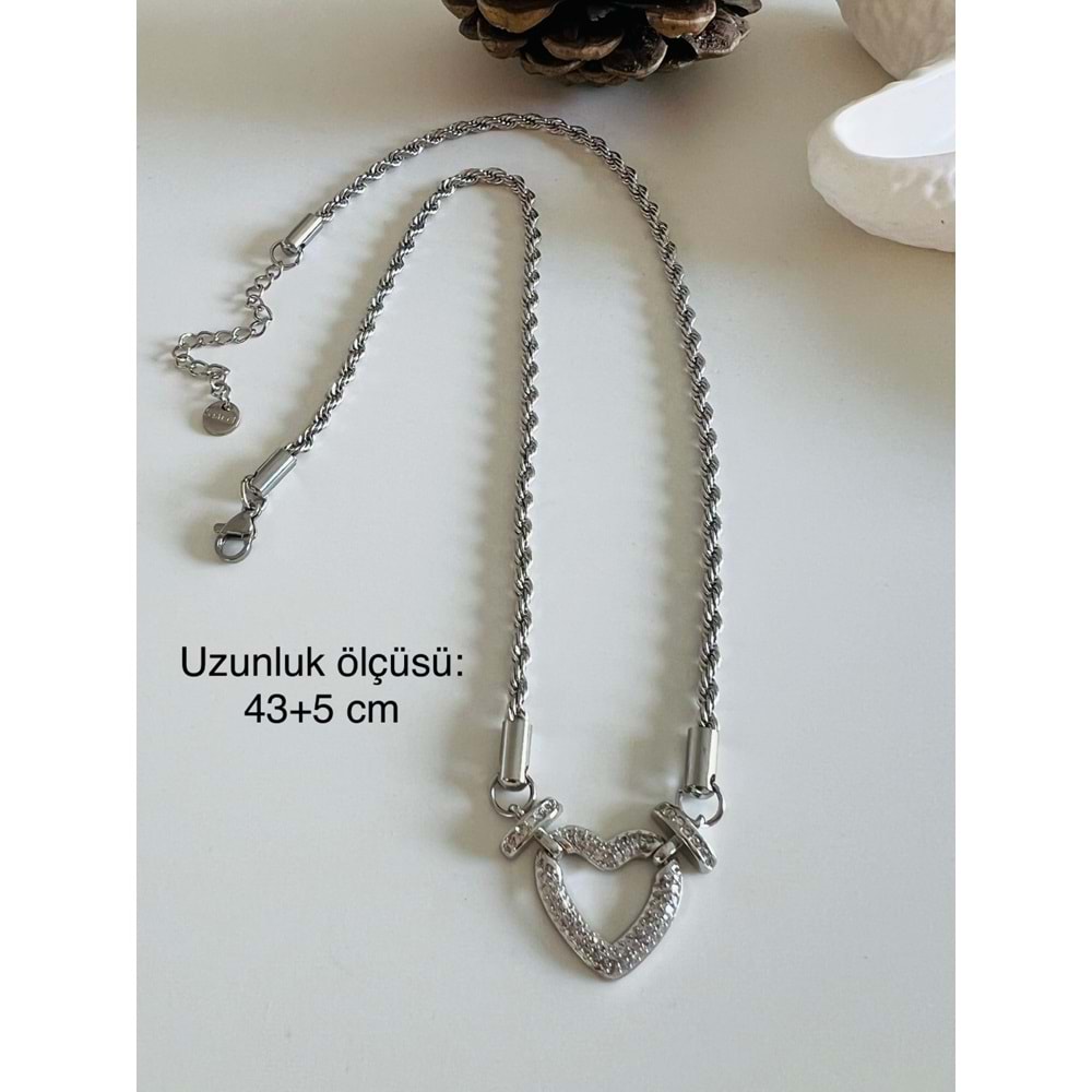 KALPLİ BURGU ÇELİK KOLYE 43+5 CM-GÜMÜŞ ACR4559