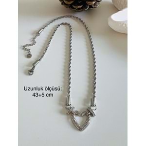 KALPLİ BURGU ÇELİK KOLYE 43+5 CM-GÜMÜŞ ACR4559
