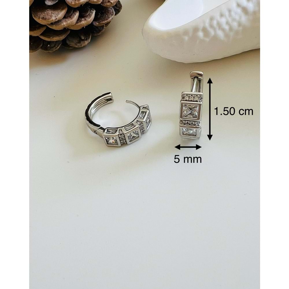 XUPING KARE TAŞLI HALKA KÜPE-GÜMÜŞ ACR4608