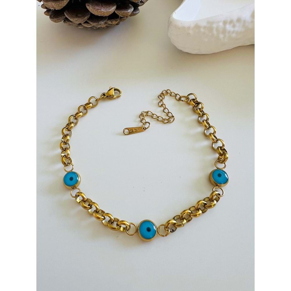 NAZAR BONCUKLU ÇELİK BİLEKLİK 17+6 CM-GOLD ACR5077