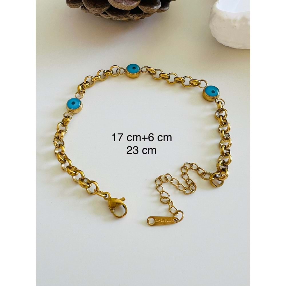 NAZAR BONCUKLU ÇELİK BİLEKLİK 17+6 CM-GOLD ACR5077