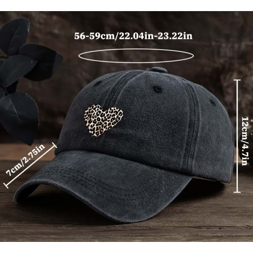 LEOPAR KALP BASKILI SİYAH ŞAPKA ACR5173