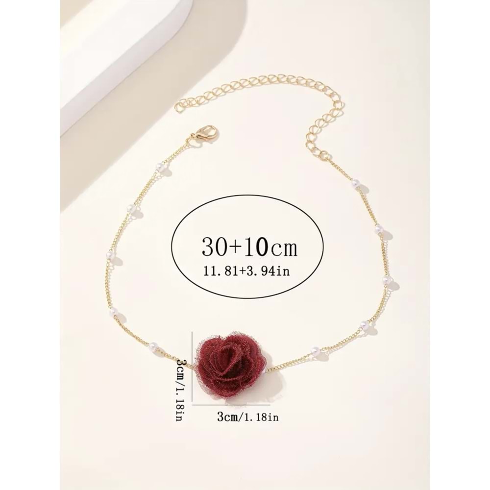 İNCİLİ GÜL CHOKER KOLYE 30+10 CM-GOLD ACR5384