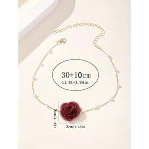 İNCİLİ GÜL CHOKER KOLYE 30+10 CM-GOLD ACR5384