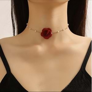 İNCİLİ GÜL CHOKER KOLYE 30+10 CM-GOLD ACR5384