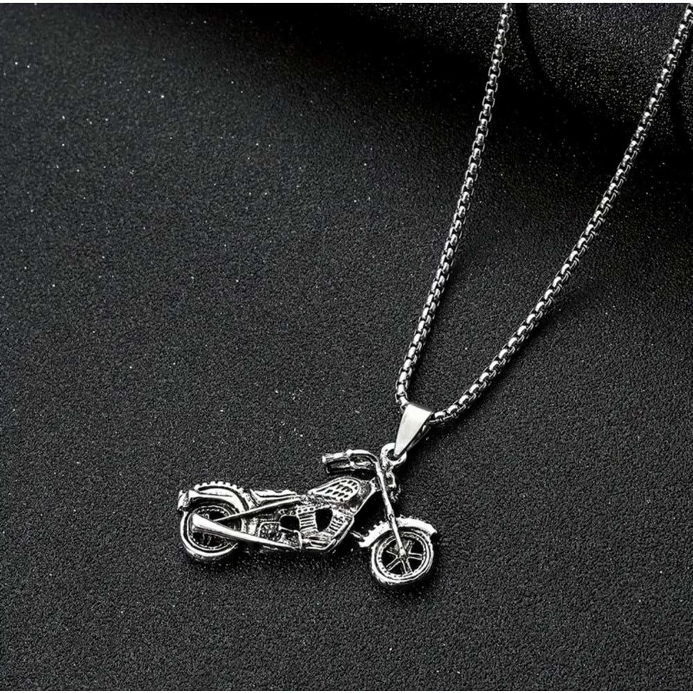 ERKEK ÇELİK MOTOSİKLET KOLYE 60 CM-GÜMÜŞ ACR5388