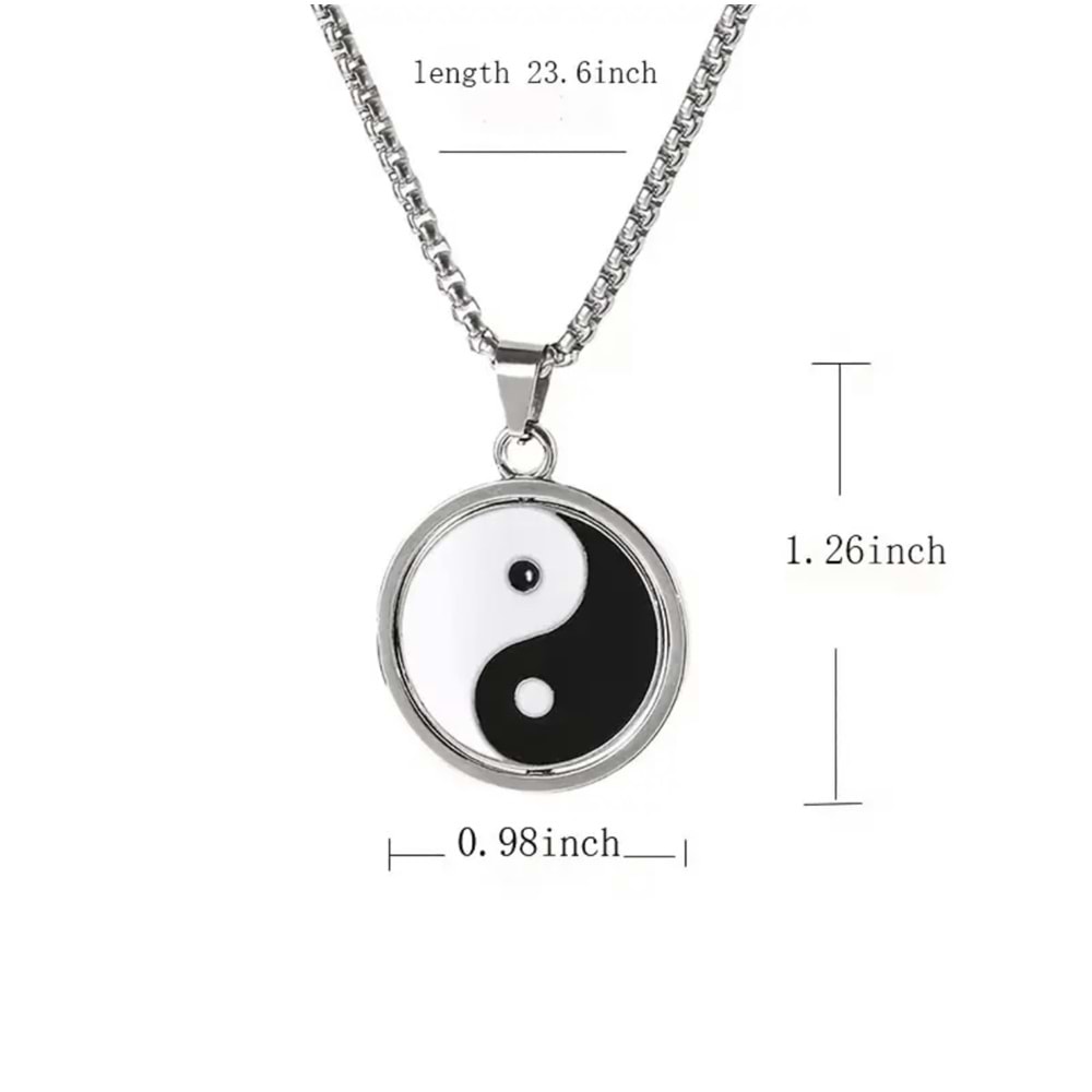 UNISEX ÇELİK YİN YANG KOLYE 60 CM-GÜMÜŞ ACR5397