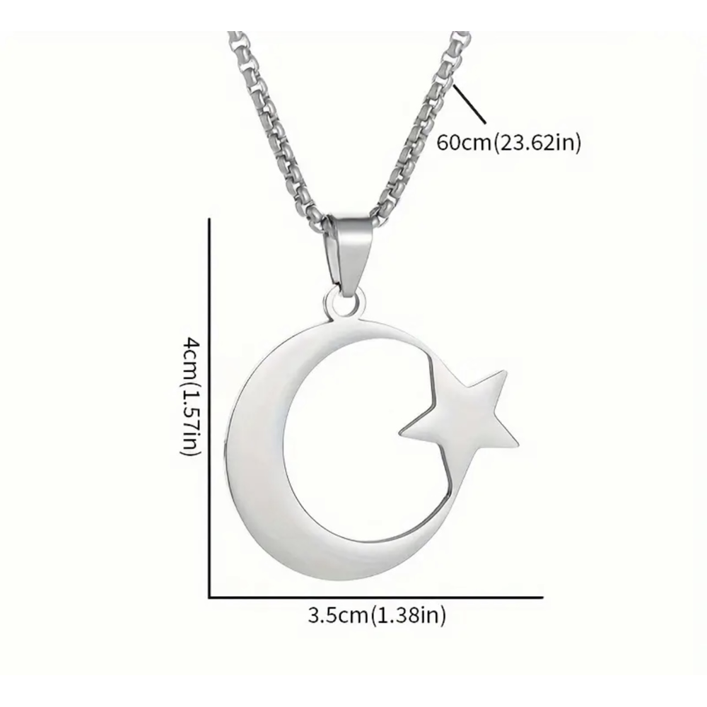 ERKEK ÇELİK AY VE YILDIZ KOLYE 60CM-GÜMÜŞ ACR5406