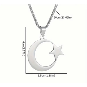 ERKEK ÇELİK AY VE YILDIZ KOLYE 60CM-GÜMÜŞ ACR5406