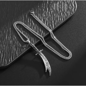 ERKEK ÇELİK KILIÇ KOLYE 60CM-GÜMÜŞ ACR5412
