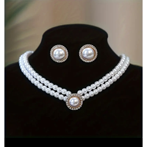 ÇİFT SIRA İNCİLİ KOLYE VE KÜPE SETİ-GOLD RENK ACR5422