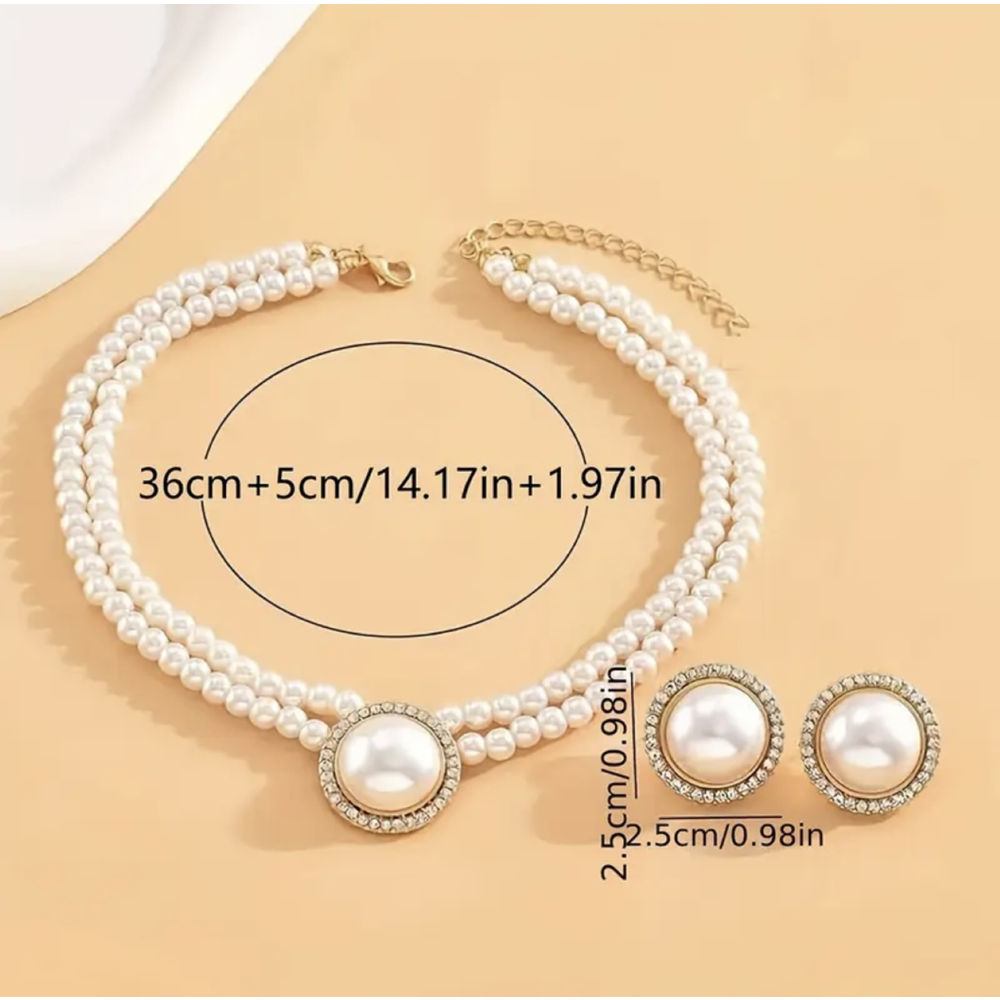 ÇİFT SIRA İNCİLİ KOLYE VE KÜPE SETİ-GOLD RENK ACR5422