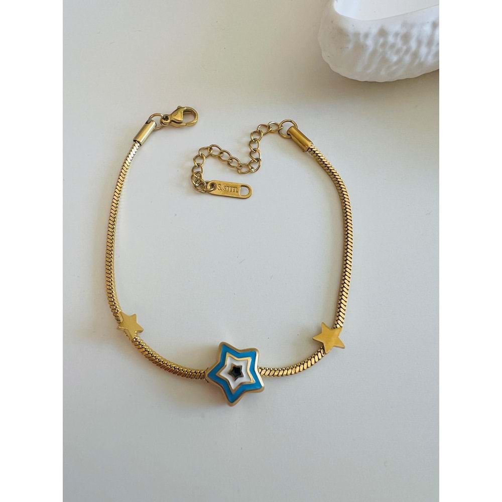 YILDIZ MİNELİ ÇELİK BİLEKLİK 17+6 CM-GOLD ACR5446