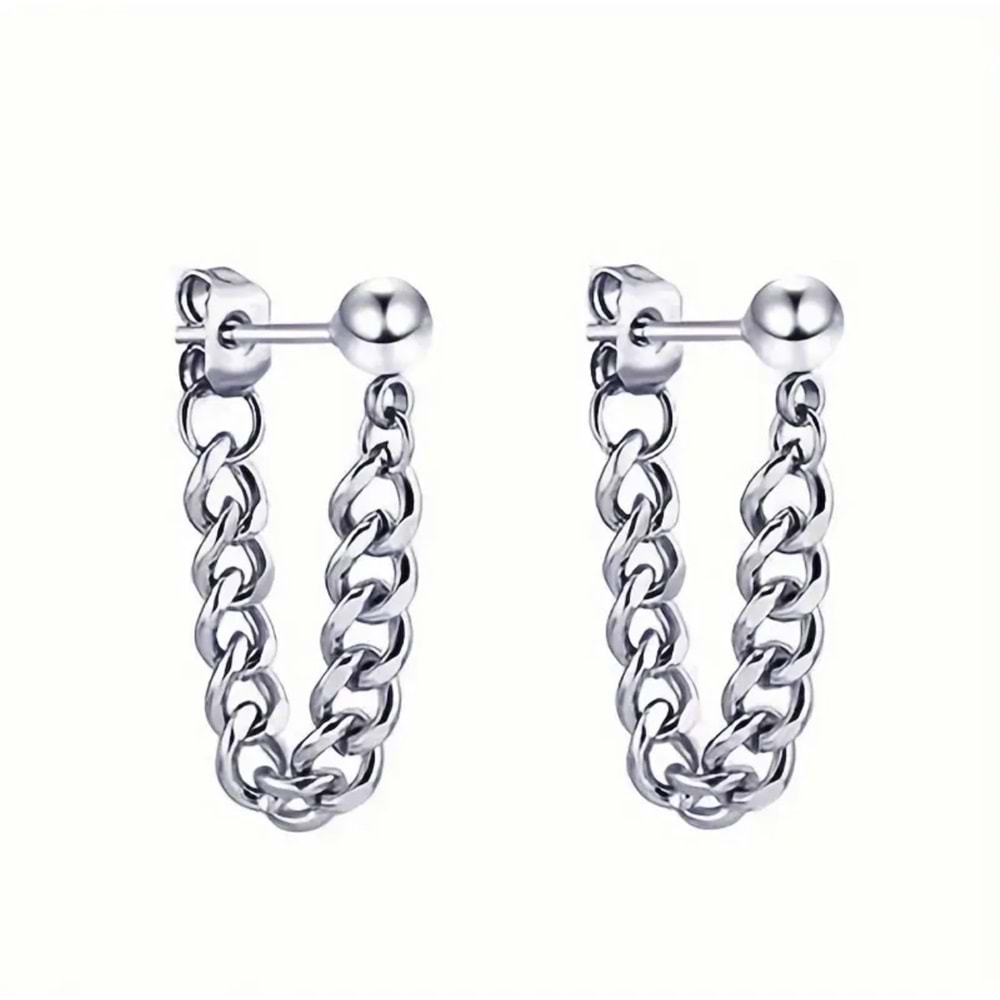 ERKEK ÇELİK ZİNCİR KÜPE-GÜMÜŞ RENK ACR5495