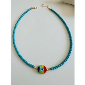 MAVİ BONCUKLU NAZAR KOLYE 42+5 CM ACR5675