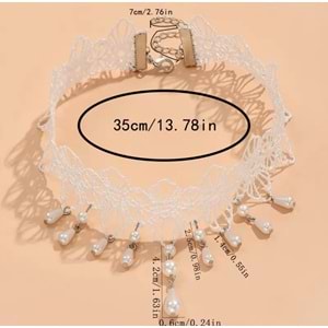 VİNTAGE ŞIK, İNCİLİ DANTEL CHOKER KOLYE-BEYAZ RENK ACR5792