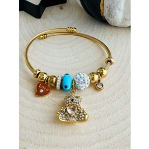 GOL RENK NAZR BONCUKLU-AYICIKLI ÇELİK CHARM BİLEKLİK ACR5803