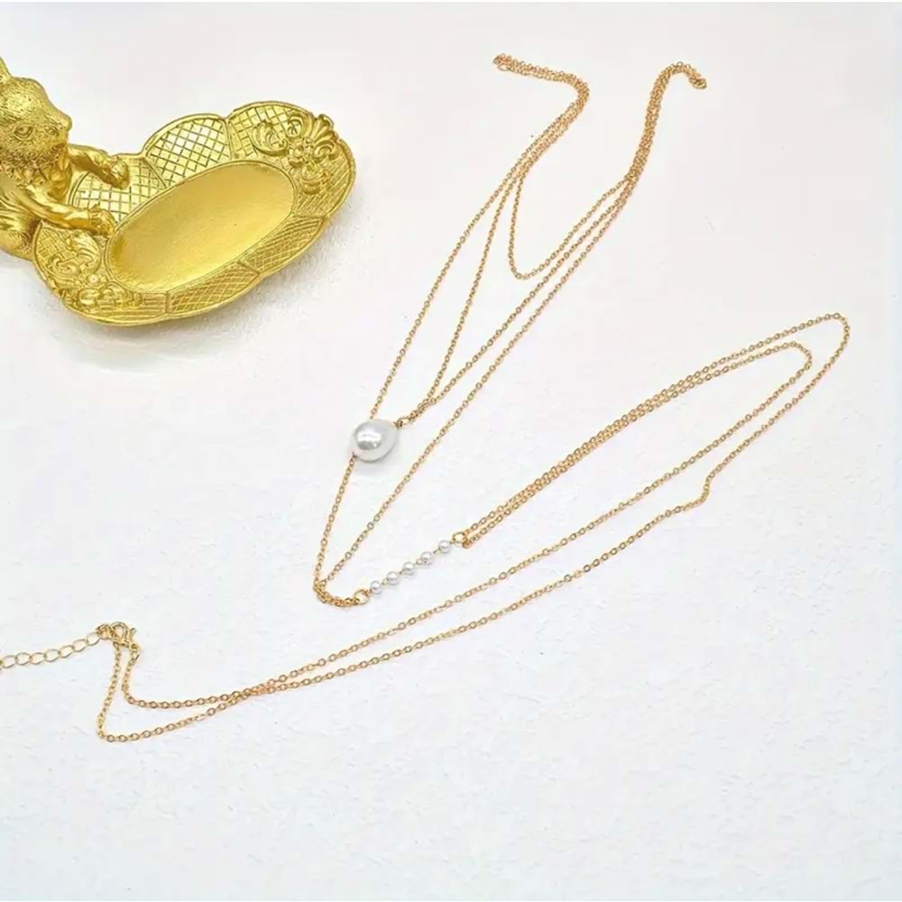 İNCİLİ DAMLA ŞIK VÜCUT ZİNCİRİ-GOLD RENK ACR5818