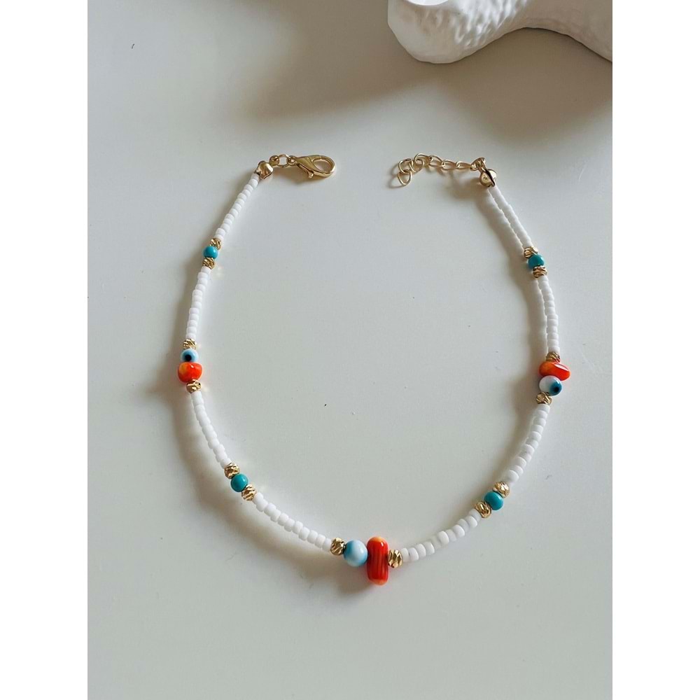BEYAZ BONCUKLU GÖZ HALHAL 23+3 CM ACR5876