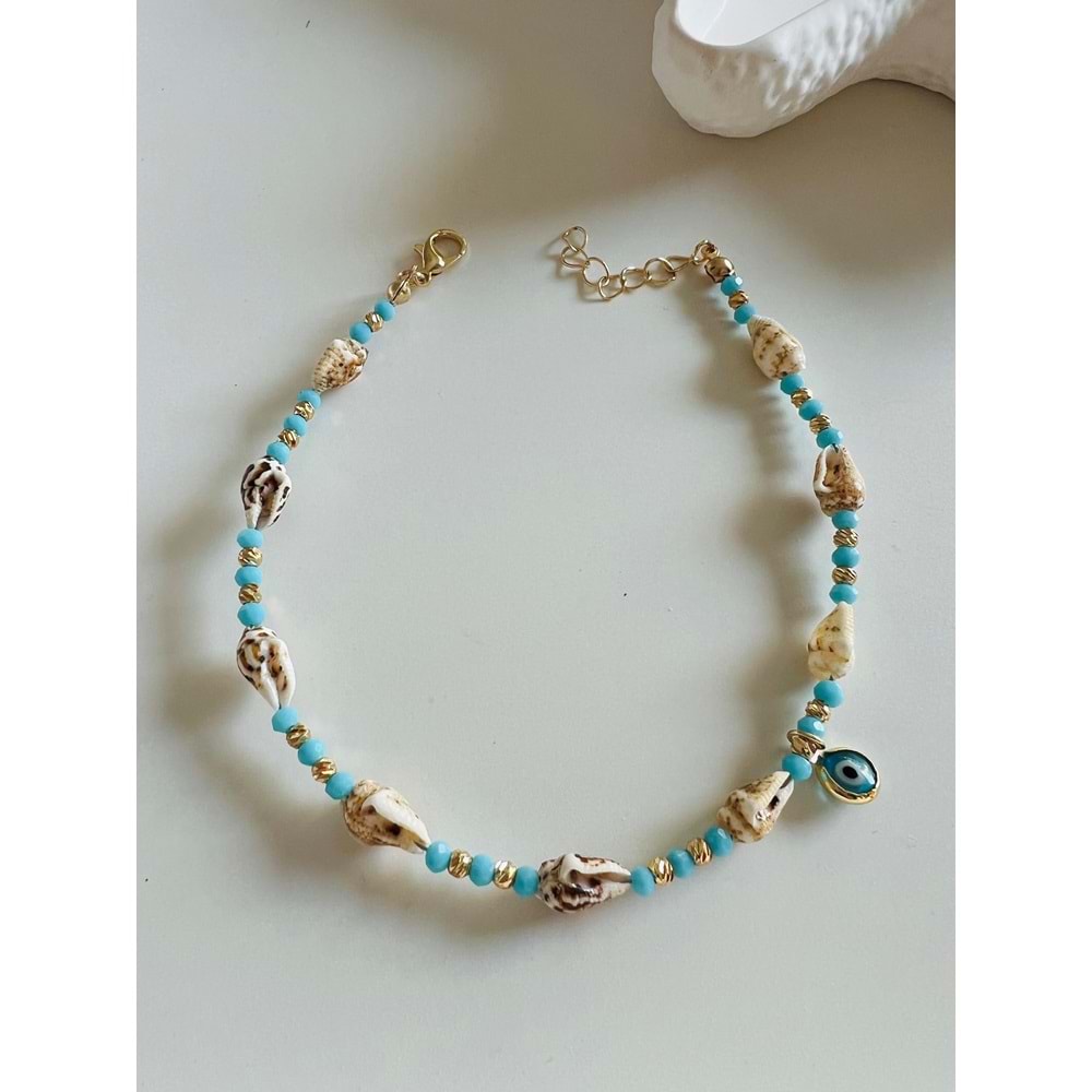 MAVİ BONCUKLU DENİZ KABUĞU HALHAL 23+3 CM ACR5878