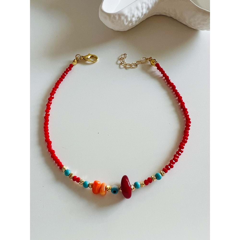 KIRMIZI BONCUKLU-RENKLİ HALHAL 23+3 CM ACR5880