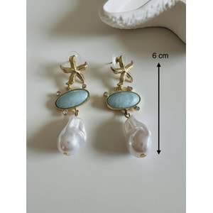 İNCİLİ YILDIZ SALLANTILI KÜPE MAVİ-GOLD ACR5974