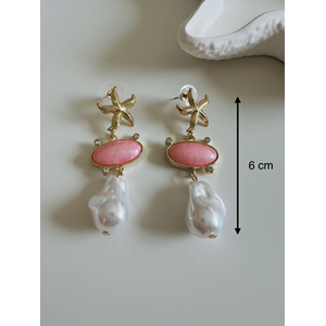 İNCİLİ YILDIZ SALLANTILI KÜPE PEMBE-GOLD ACR5975