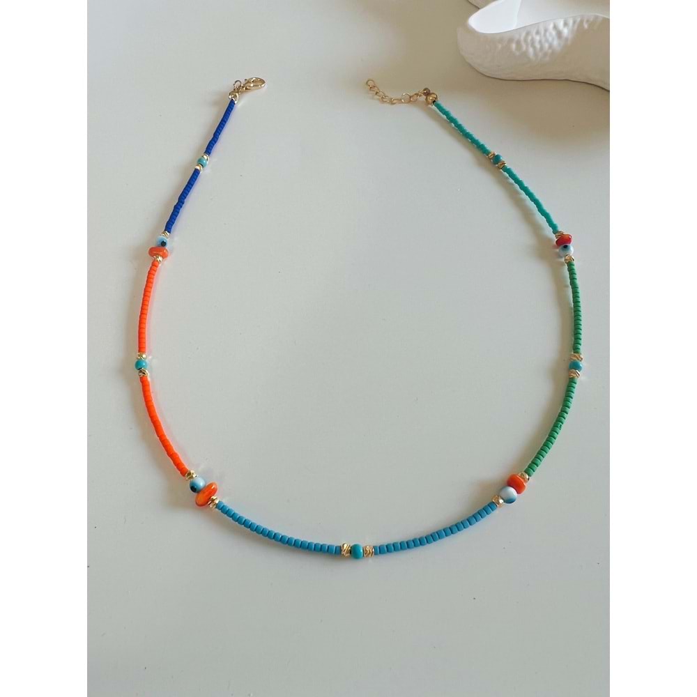 RENKLİ BONCUKLU KOLYE 40+3CM-GOLD RENK ACR6074