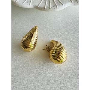 GOLD RENK ÇİZGİ DESEN ÇELİK DAMLA KÜPE ACR6117