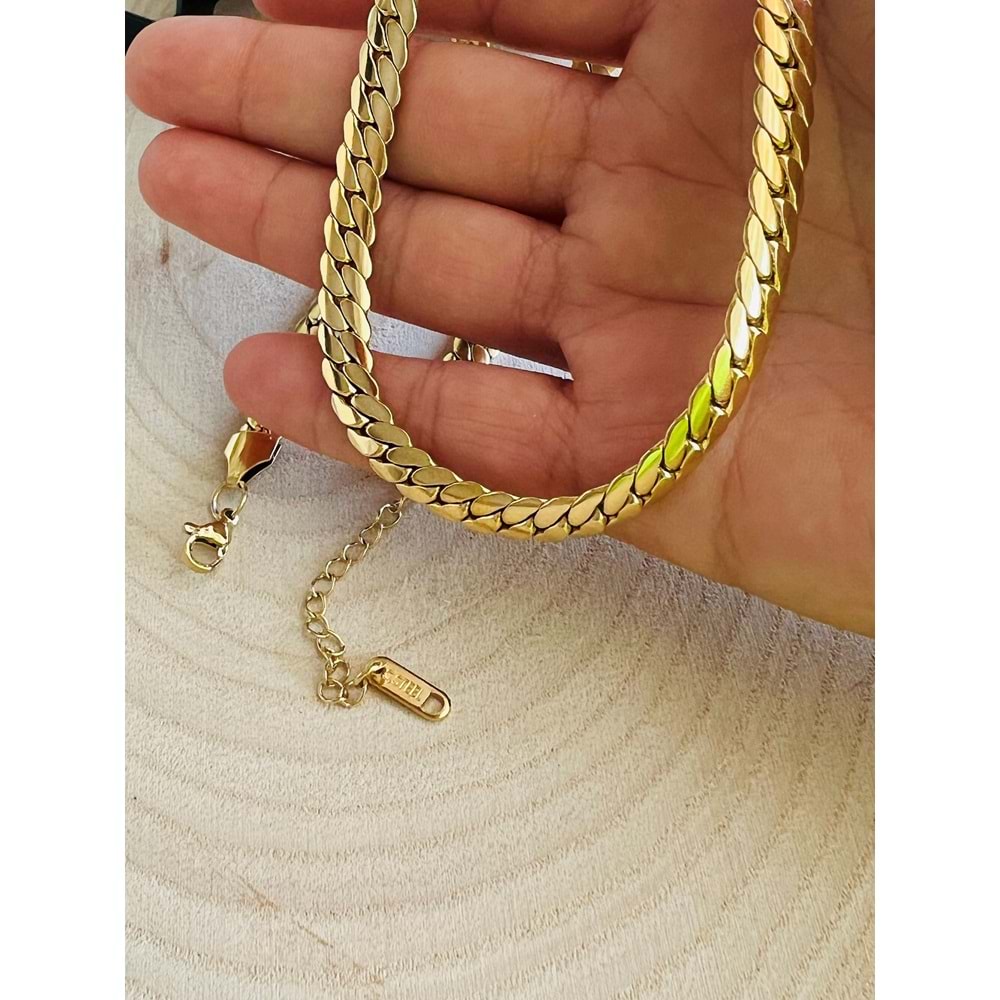 ÇELİK YASSI ZİNCİR KOLYE 41+5 CM GOLD ACR6151