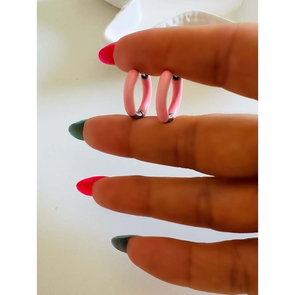 ÇELİK PEMBE MİNELİ HALKA KÜPE-GÜMÜŞ ACR6179