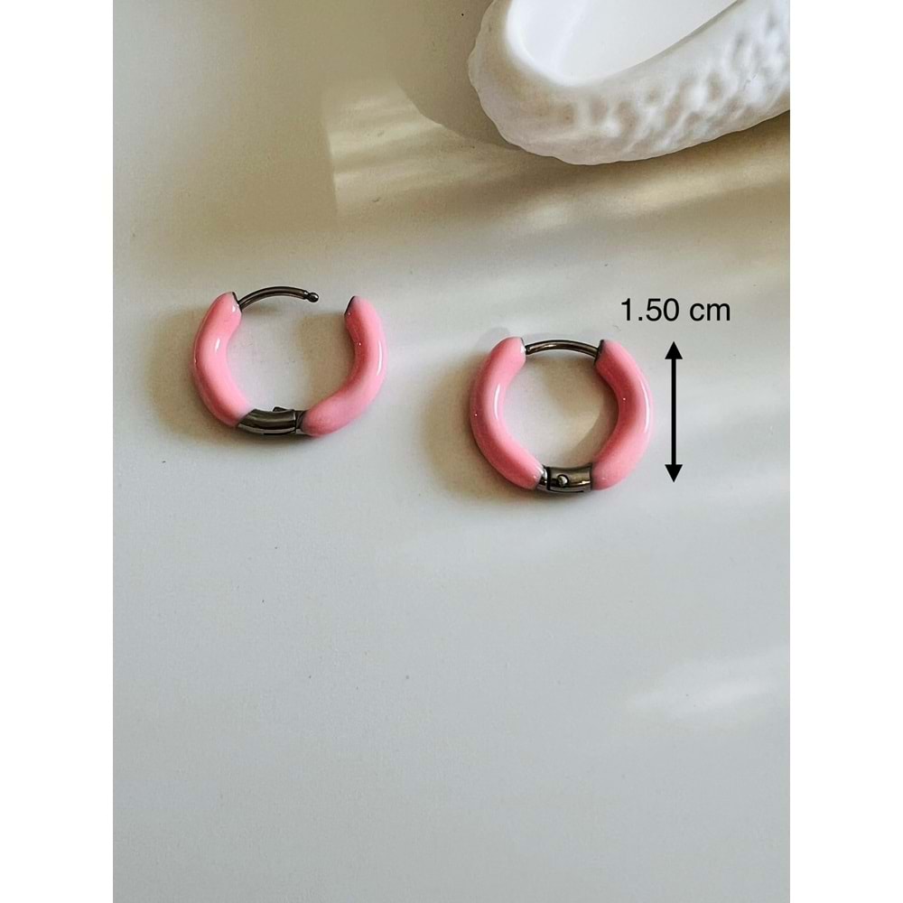 ÇELİK PEMBE MİNELİ HALKA KÜPE-GÜMÜŞ ACR6179