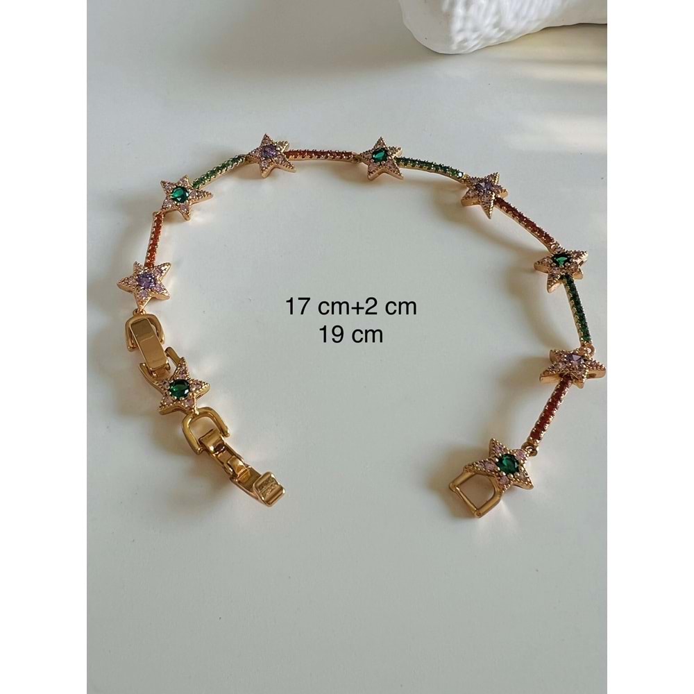 XUPING RENKLİ TAŞLI, YILDIZ BİLEKLİK 17+2 CM-ROSE RENK ACR6257
