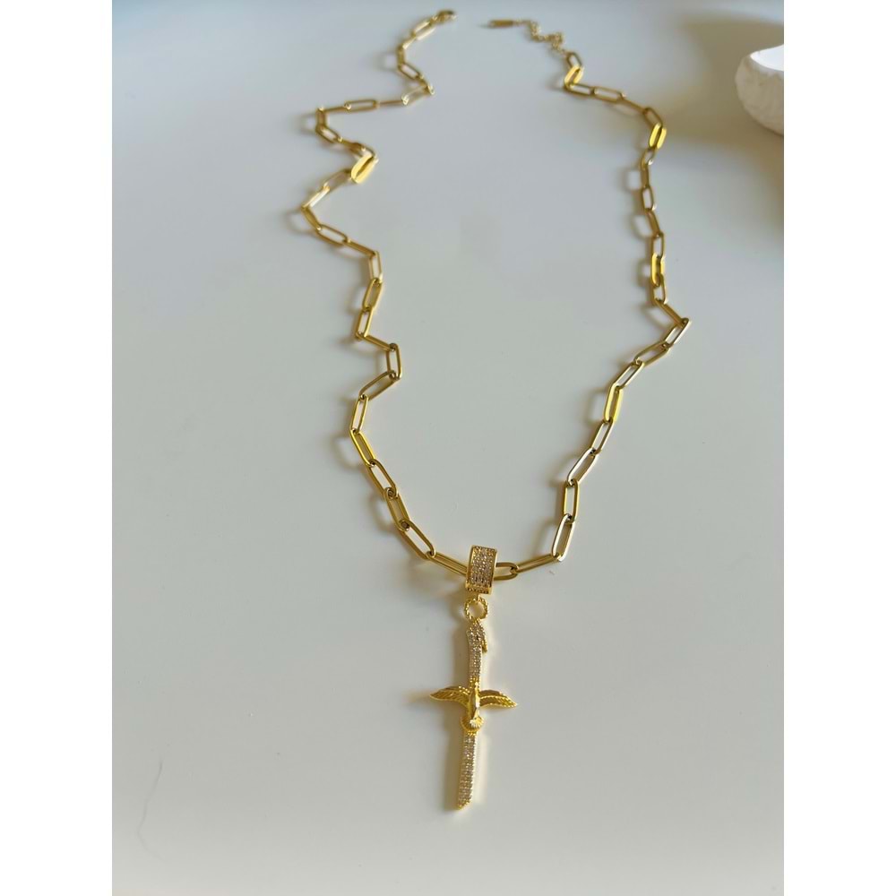 ÇELİK ANKA KUŞU KOLYE 60+6CM-GOLD RENK ACR6291