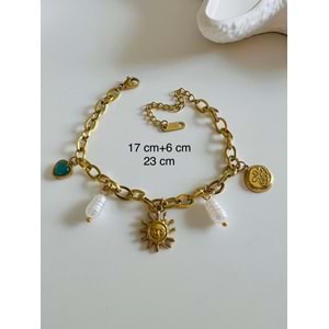 ÇELİK GÜNEŞLİ CHARM BİLEKLİK 17+6CM-GOLD RENK ACR6671